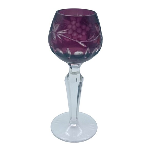 Lausitzer Grapes & Vines Cut To Clear Cordial Glasses Set Of 3 Emerald Green Ame - Picture 4 of 12